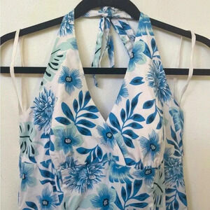 LaBelle Blue Floral Junior Sz 9 Halter Dress Y2K Summer Sundress Party Casual